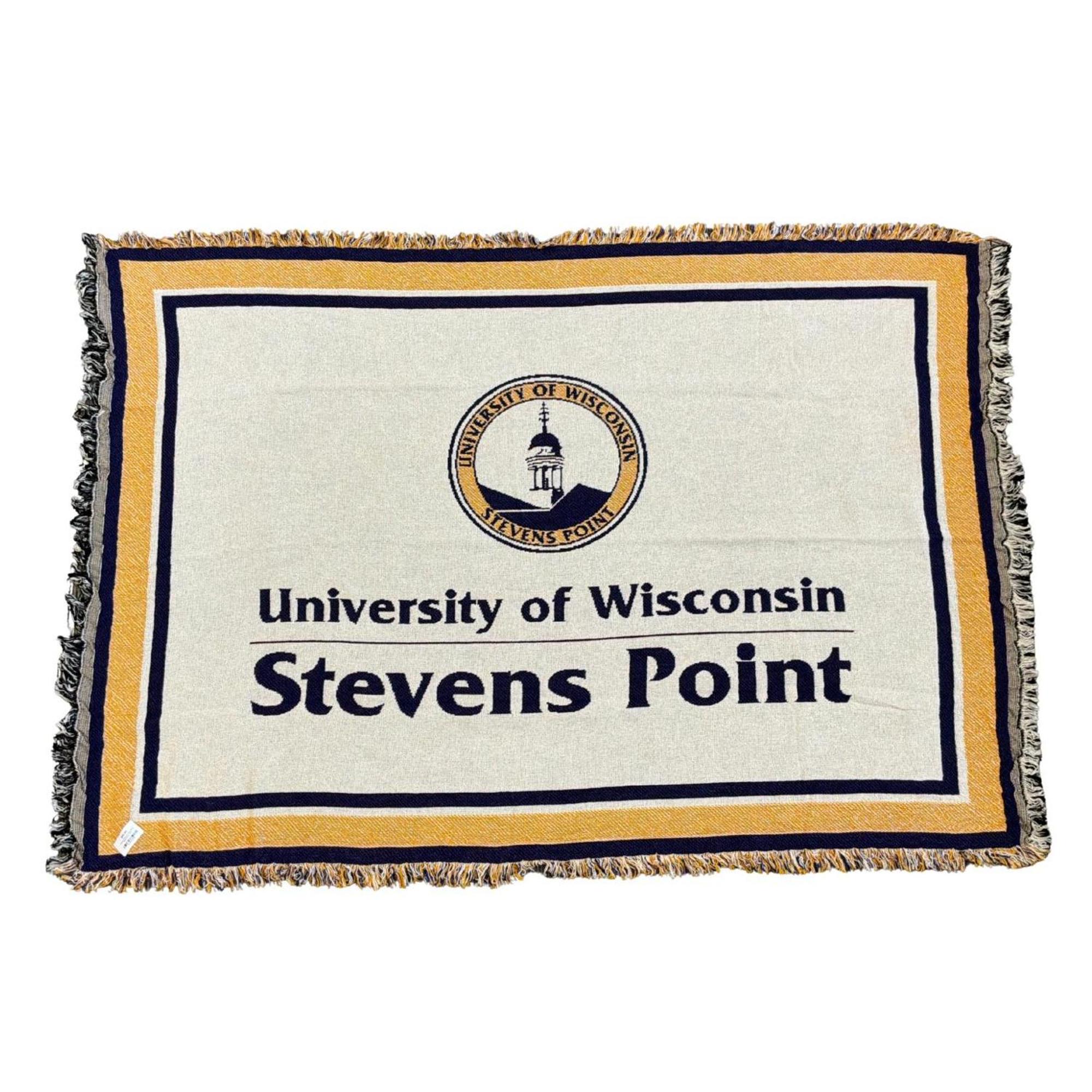Product image 2 of 2 for University of Wisconsin Stevens Point Tapestry Afghan- Yellow or Gold Seal