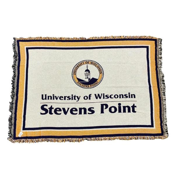 University of Wisconsin Stevens Point Tapestry Afghan- Yellow or Gold Seal; $69.98