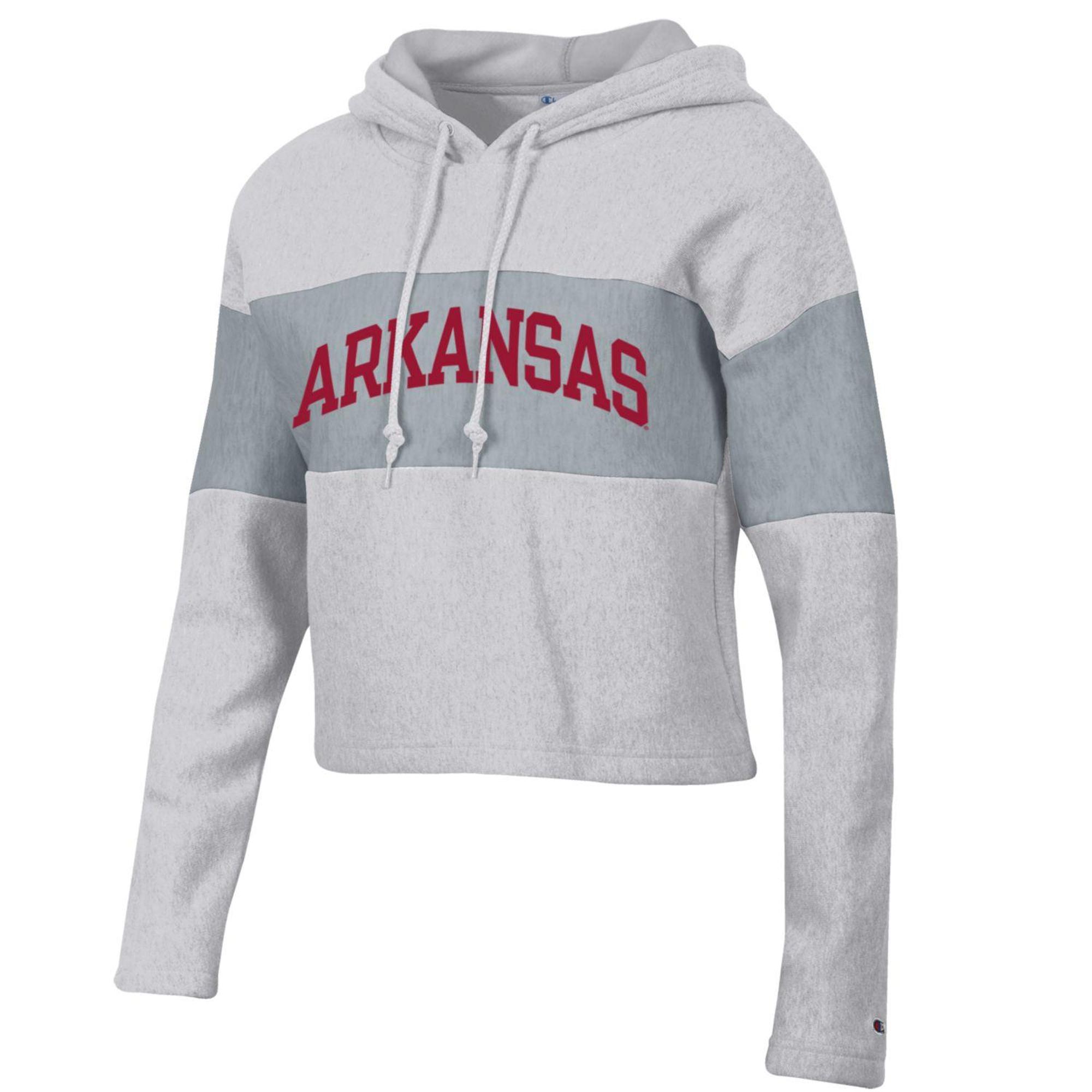 image of: Arkansas Razorbacks Women's Champion Reverse Weave Crop Hood - Silver Grey Heather