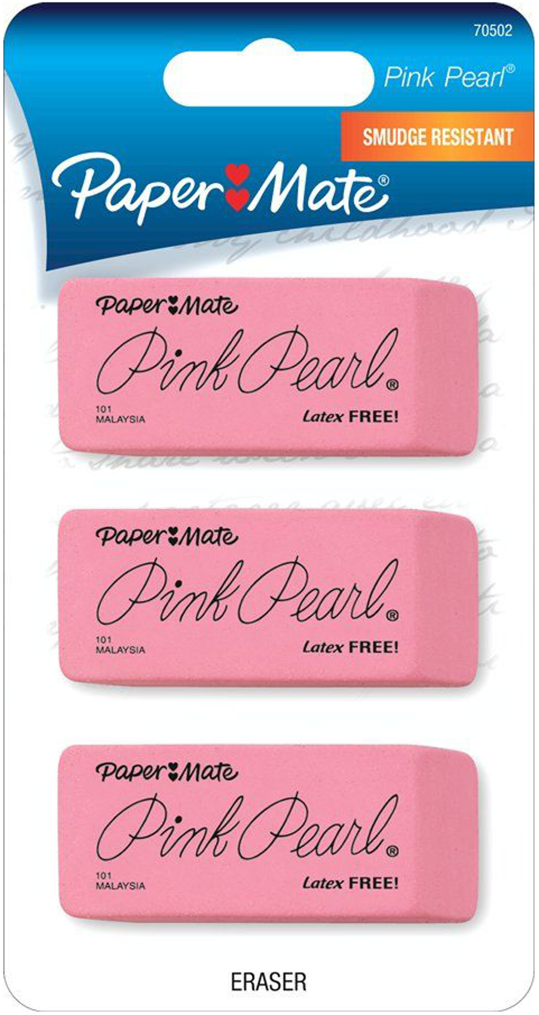 image of: Paper Mate Pearl Eraser - Pink Medium 3Pk BP