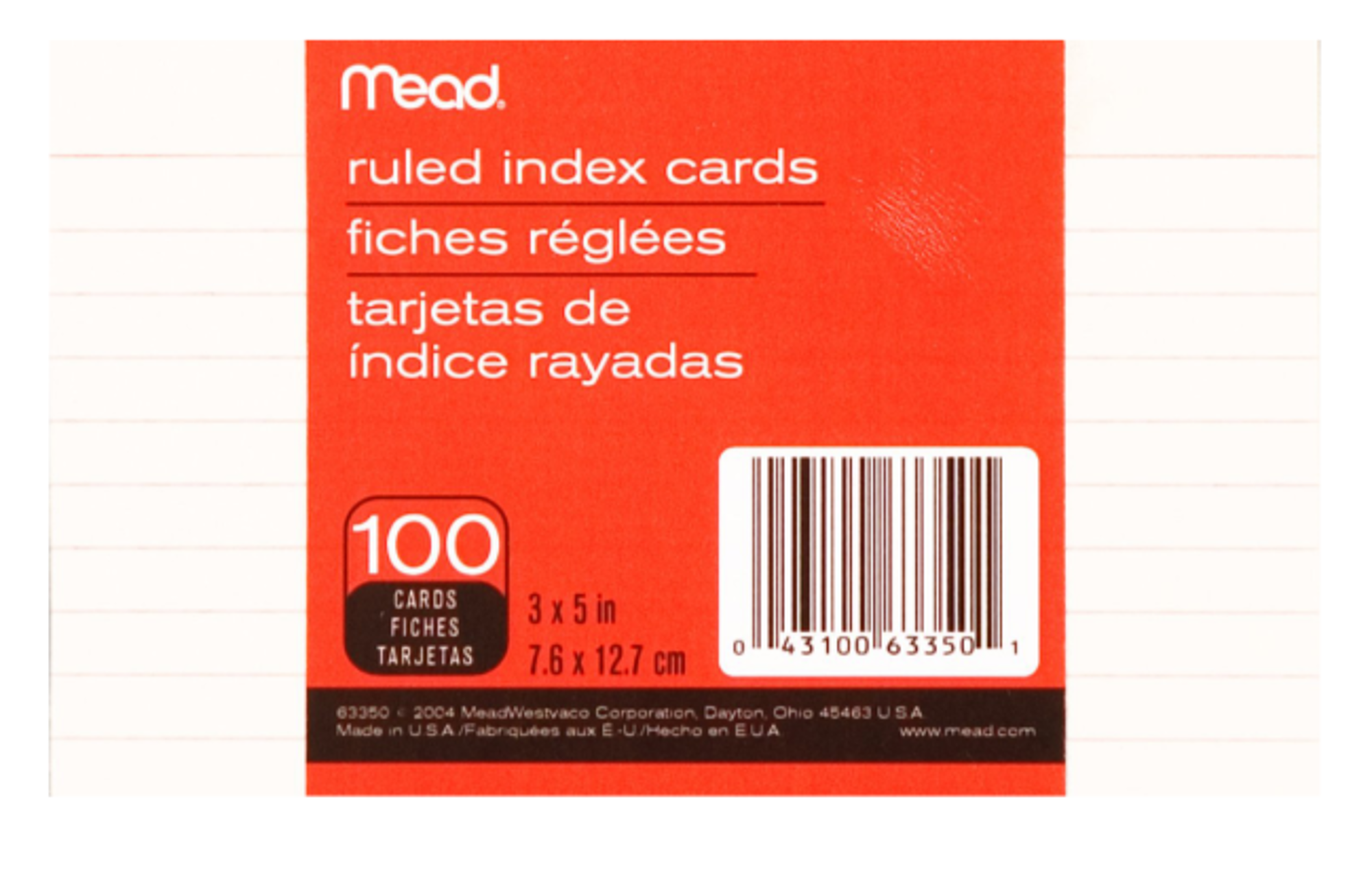 image of: Mead 3in x 5in Ruled Index Cards, 100 Pack, White