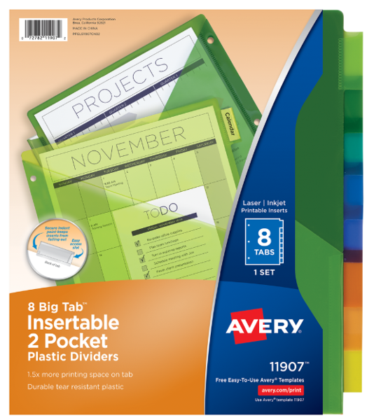 Avery Big Tab Insertable Plastic Dividers, 8 Tabs; $8.99
