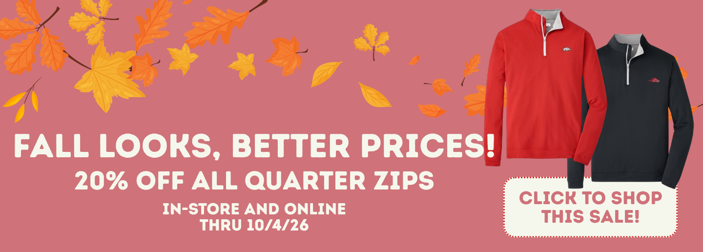 Click to shop 20% off quarter zips!