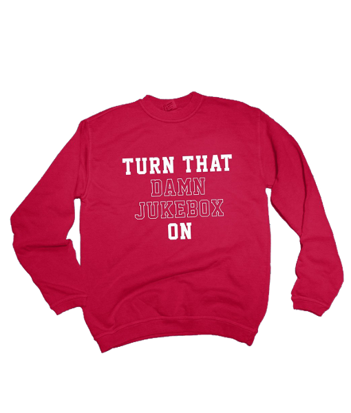 Arkansas Razorbacks Turn That Damn Jukebox On Fleece Crew-Red; $48.00