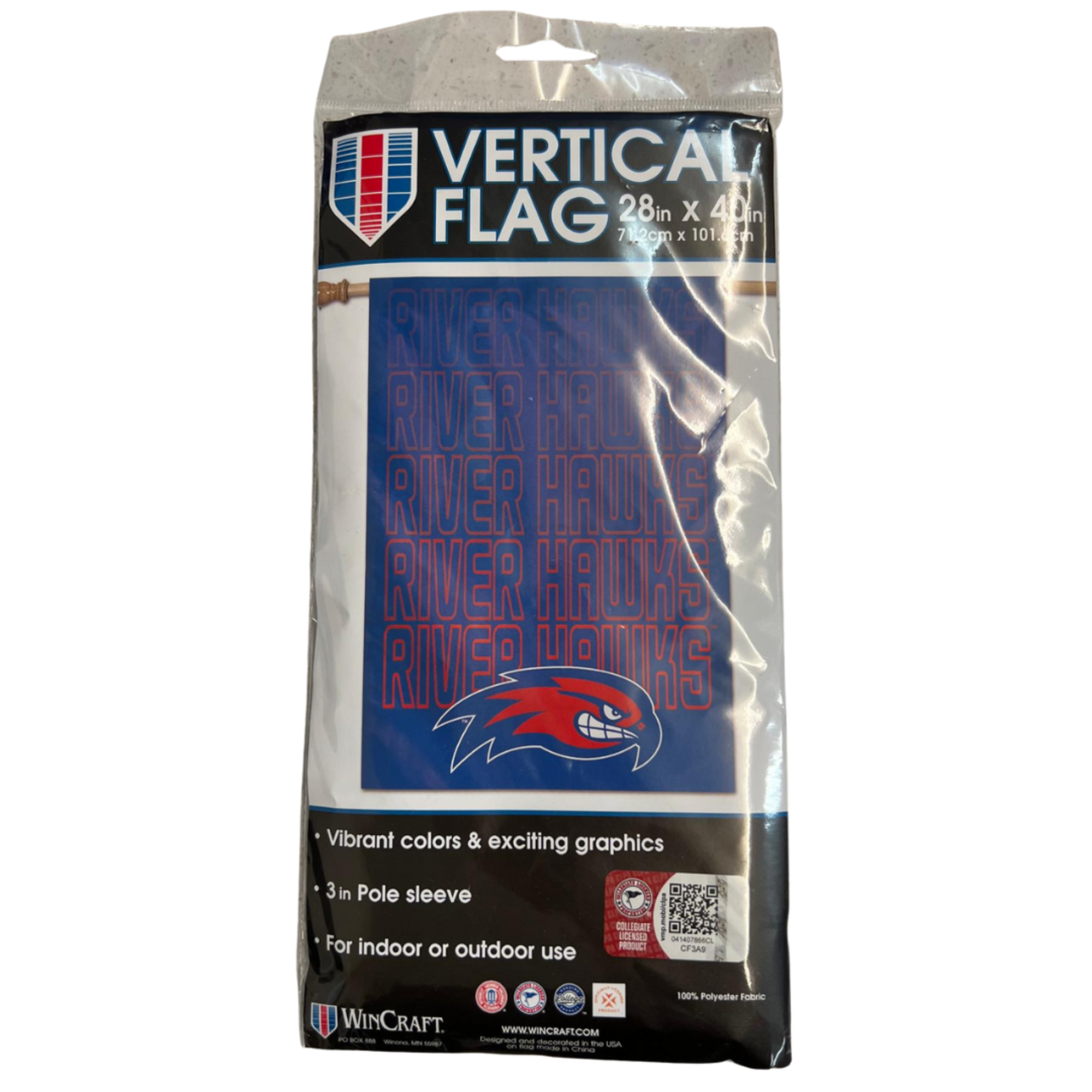 image of: Vertical Flag - Waterfall River Hawk Text