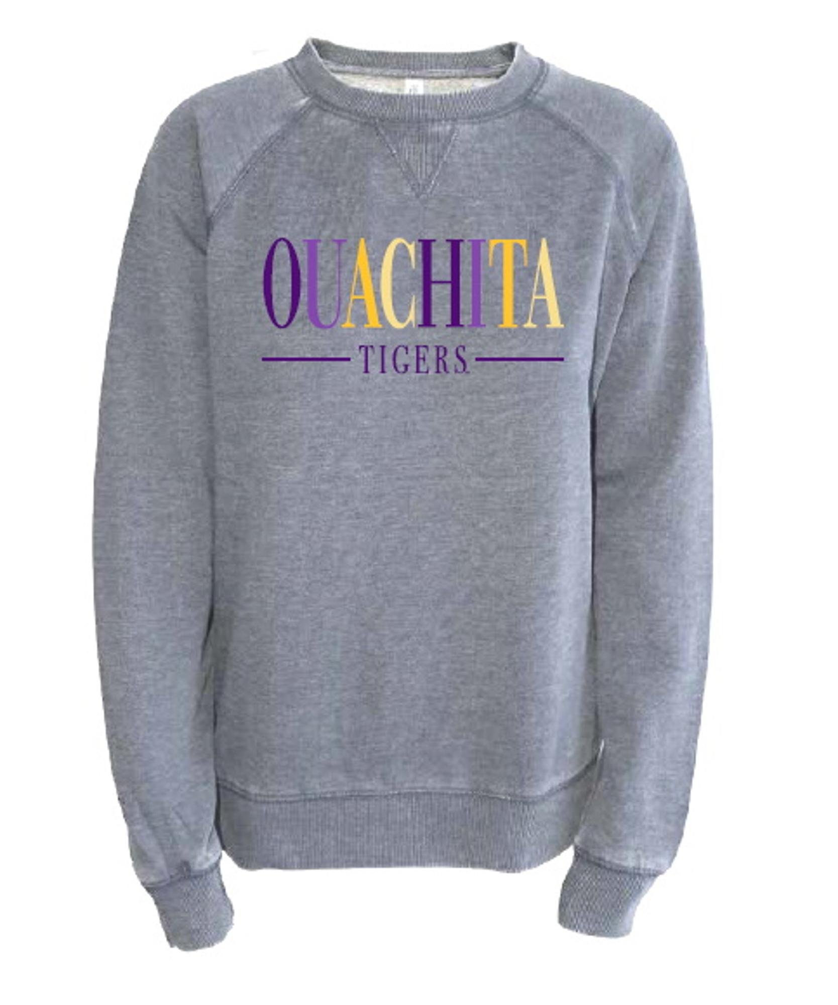 image of: Ouachita Tigers Vintage Washed Boyfriend Crew Sweatshirt