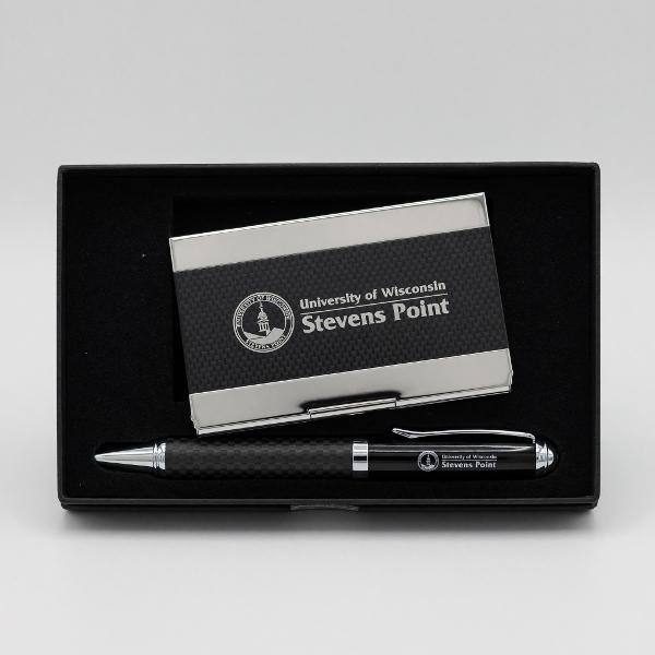 University of Wisconsin Stevens Point 2 Piece Carbon Fiber Card Holder with Pen; $24.99