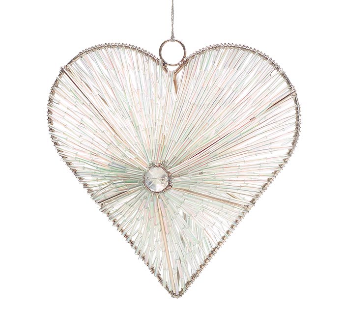 image of: Burton 6" Beaded Hanging Heart Ornament