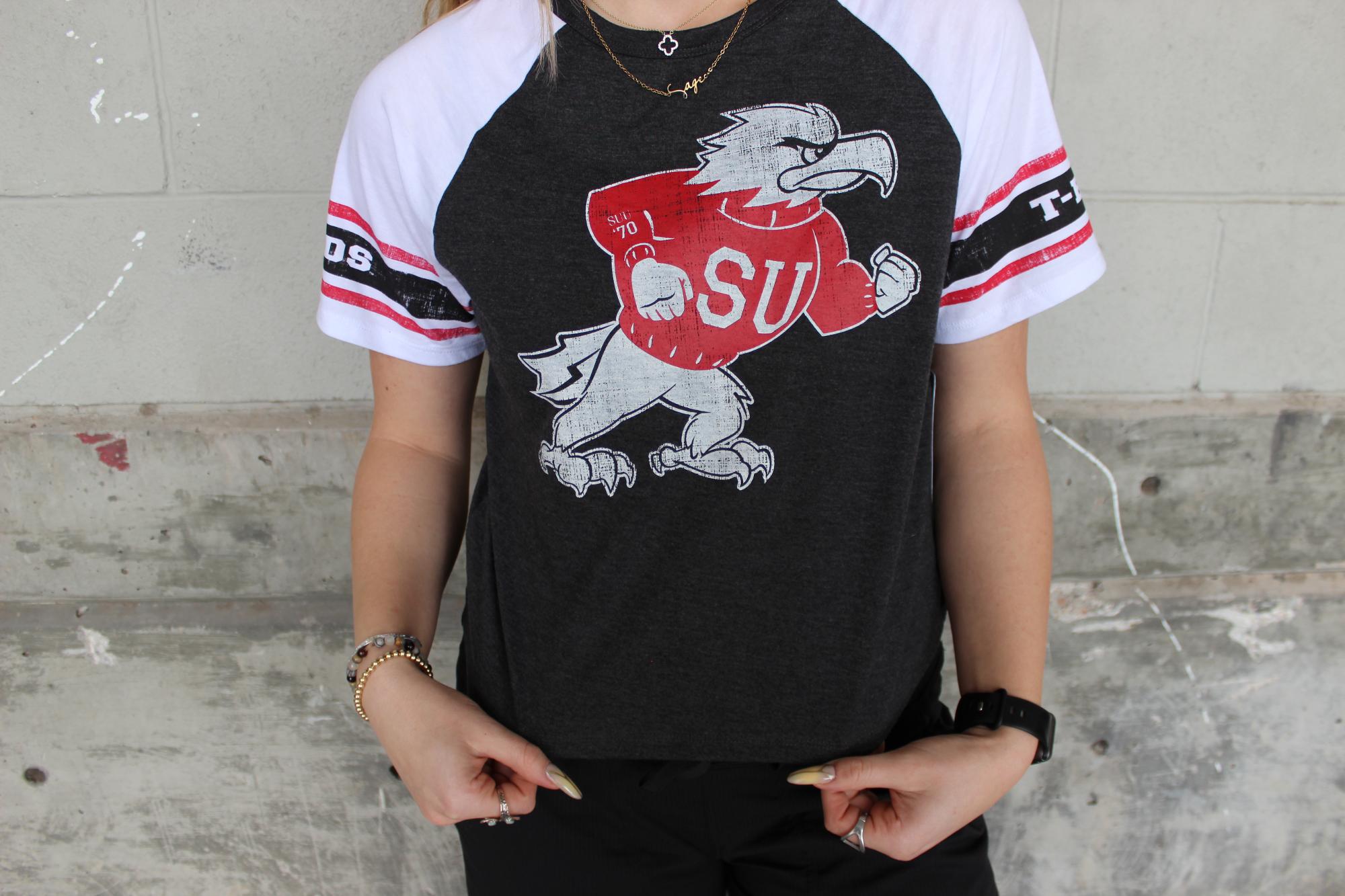 Product image 1 of 3 for COLOSSEUM WOMENS CROP TEE S/S BLACK/WHITE FIGHTING BIRD