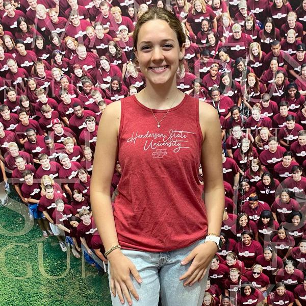 Henderson State University Crazy Glue Aria Racer Back Tank; $28.99
