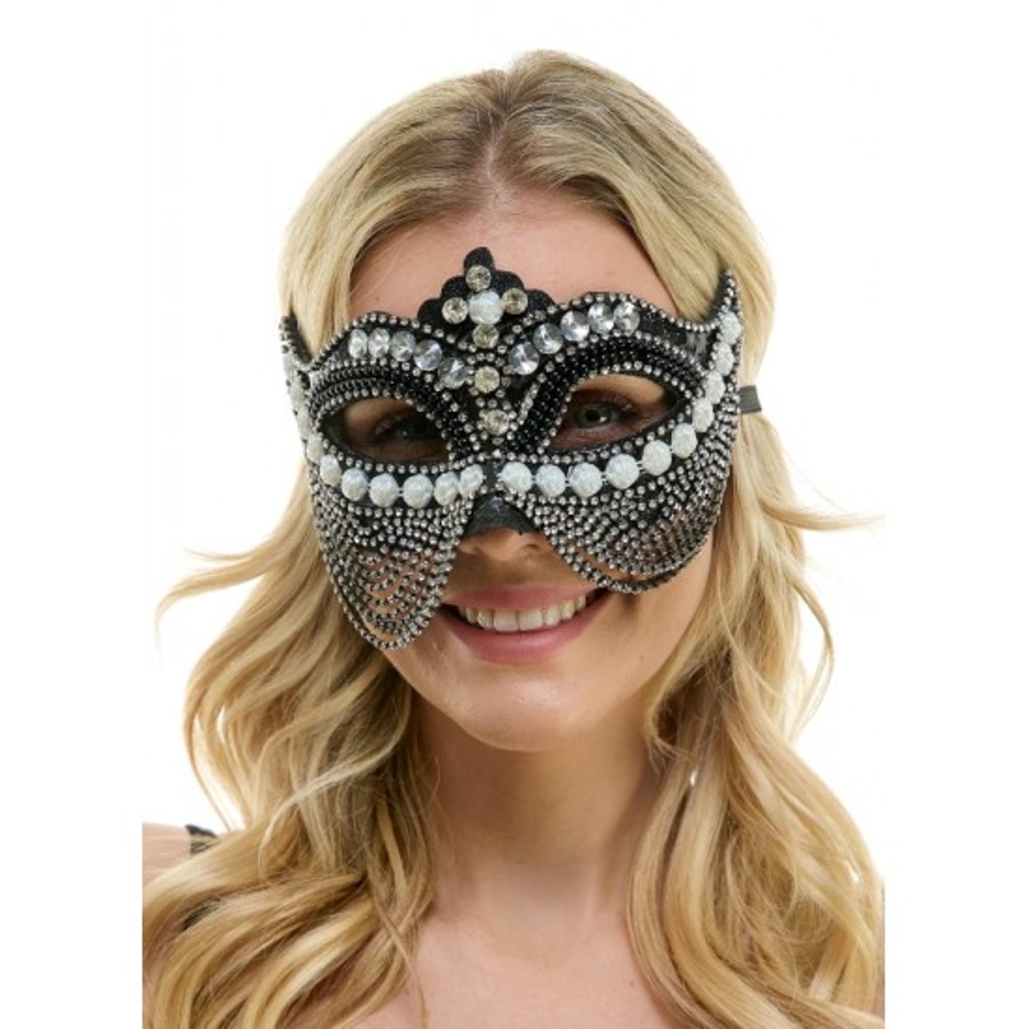 image of: BLACK JEWELED MASK W/CHAINS