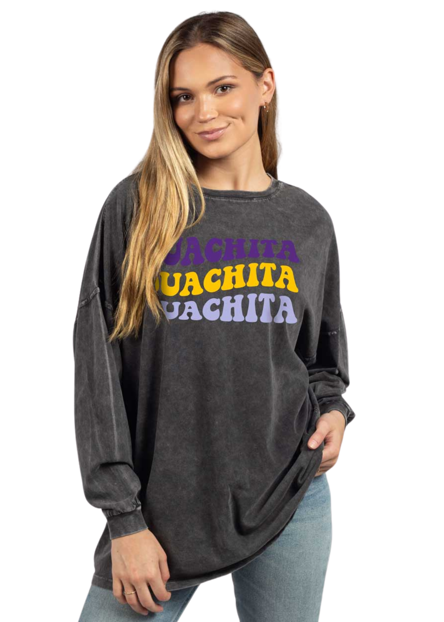 image of: Ouachita Baptist Women's 'The Big Shirt' Long Sleeve Tee, Graphite Gray