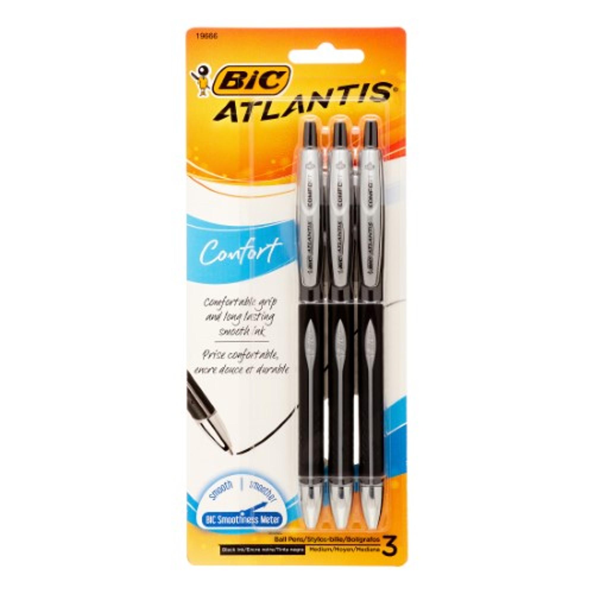 image of: BIC Atlantis Comfort Retractable Ballpoint Pen Display - Black 1.2mm - 3PK