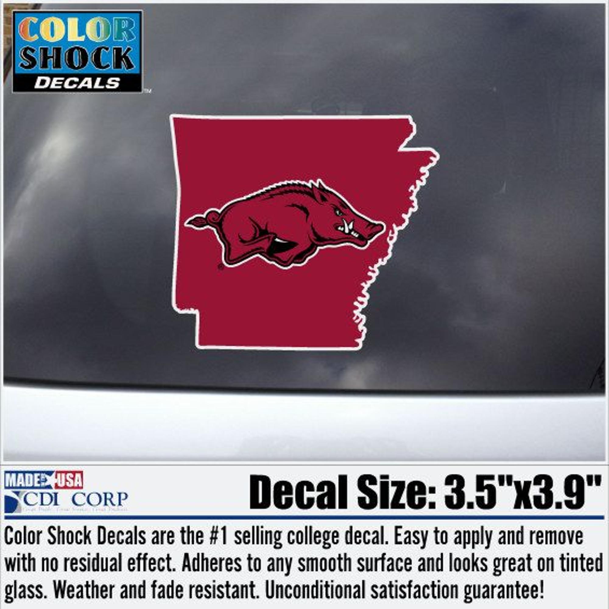 image of: Arkansas Razorbacks Color Shock Running Hog State Outline Decal - Red