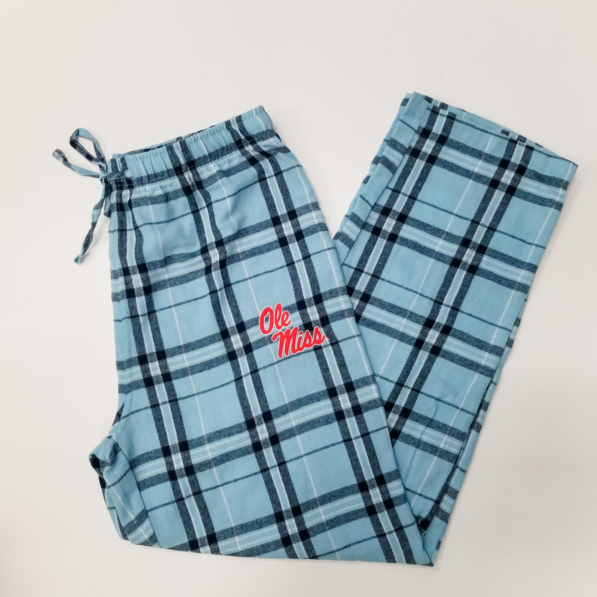 image of: Ole Miss Hillstone Plaid Flannel Pants Light Blue XL/2X