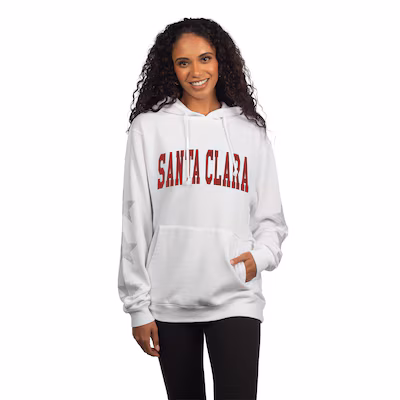 image of: Santa Clara University Women's Rhinestone Star Sleeve Hood, White