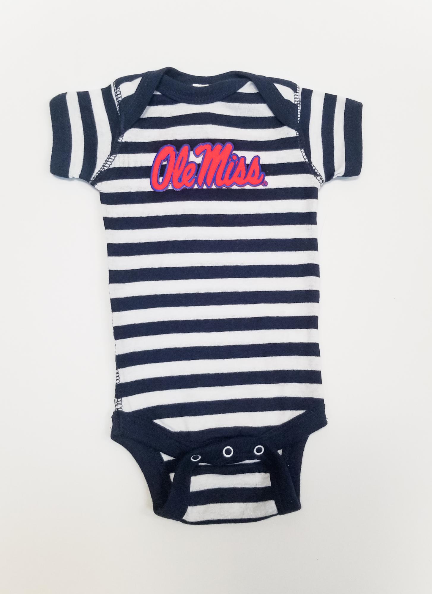 image of: Ole Miss Infant Stripe Lap Shoulder Onesies Navy Newborn