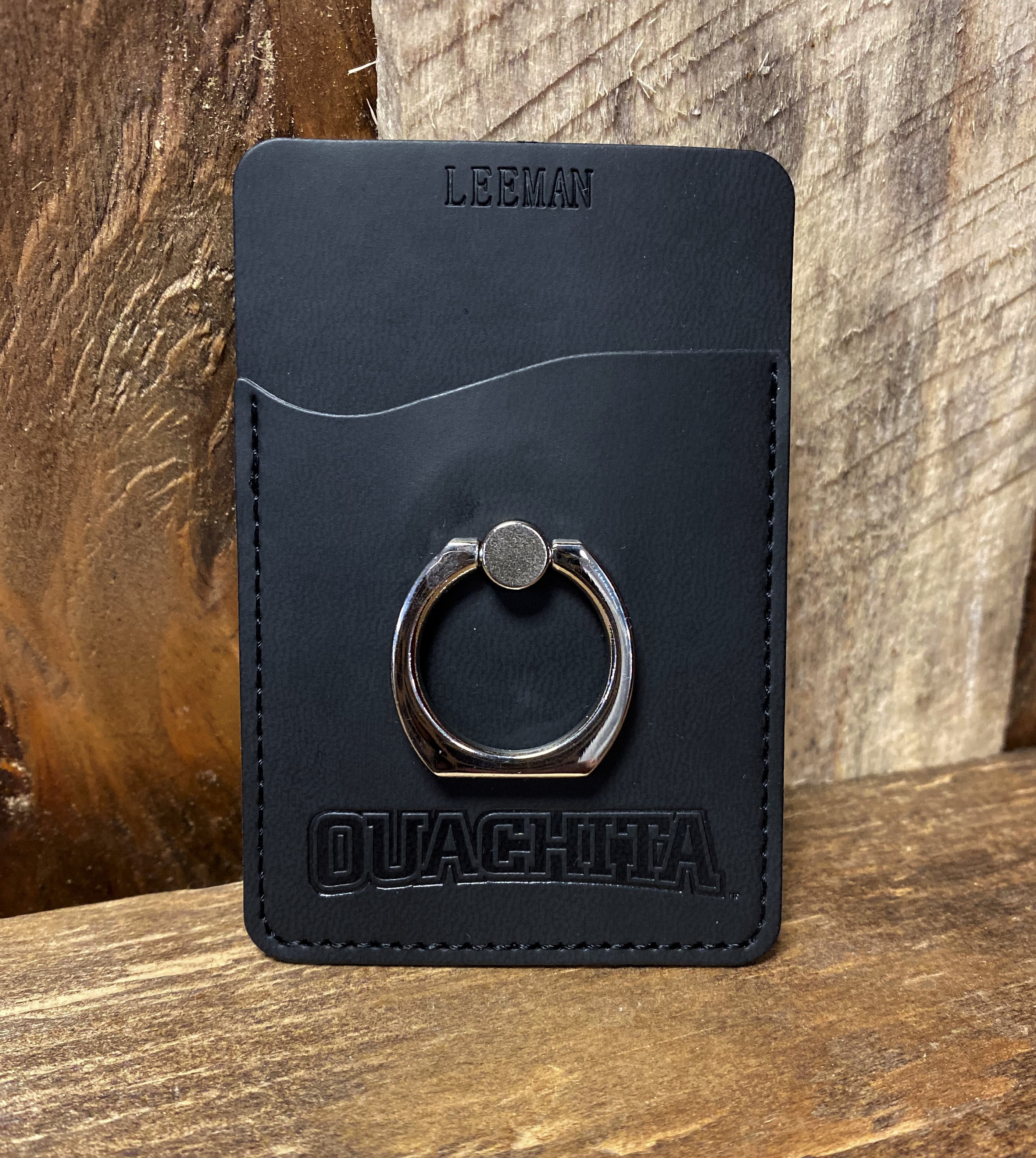image of: LEATHERETTE PHONE POCKET WITH METAL RING PHONE STAND