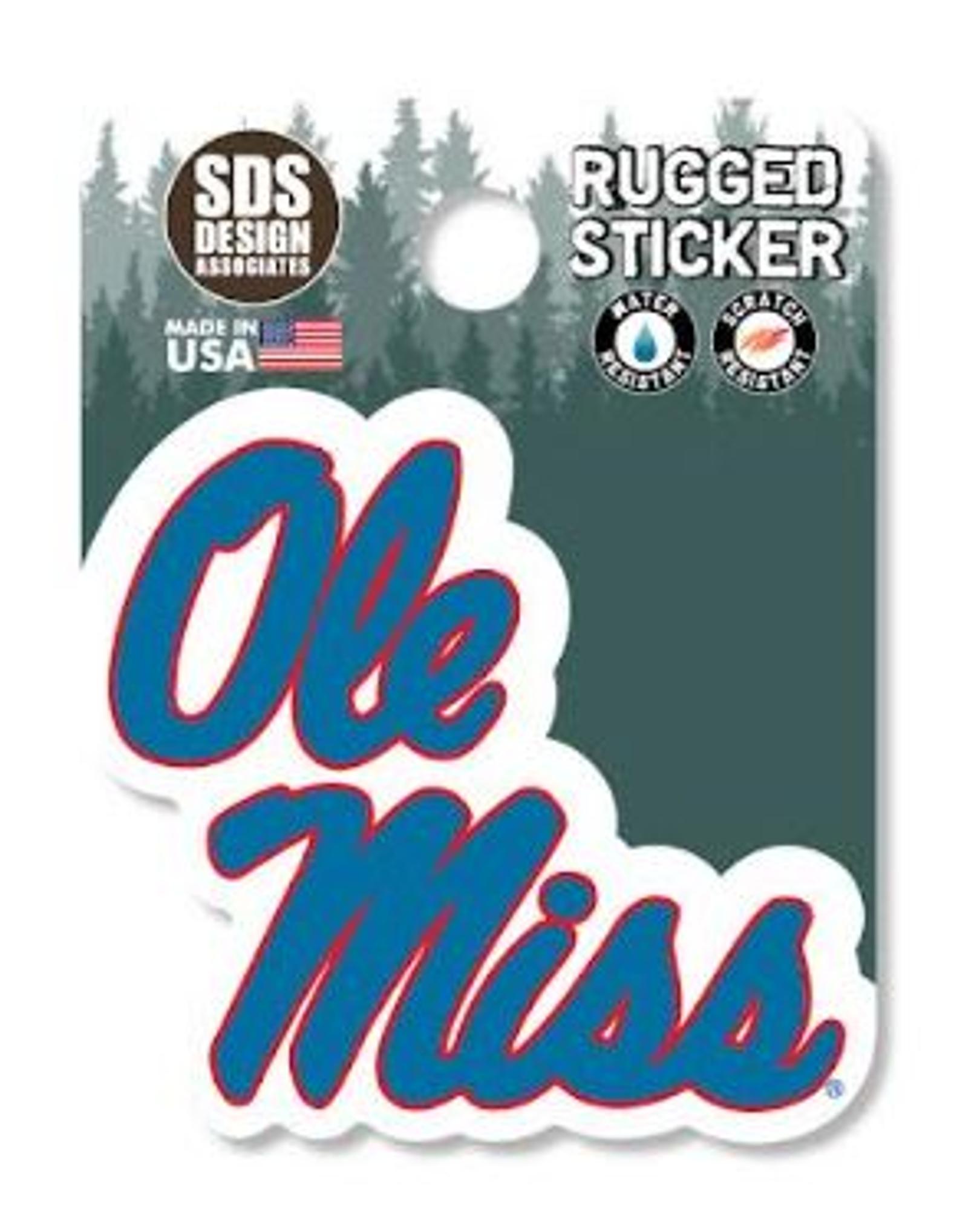 image of: Ole Miss Stacked Script Rugged Sticker Powder Blue 2in