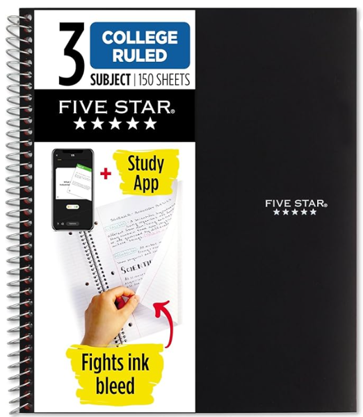 Five Star 3-Subject College Ruled Spiral Notebook; $12.98