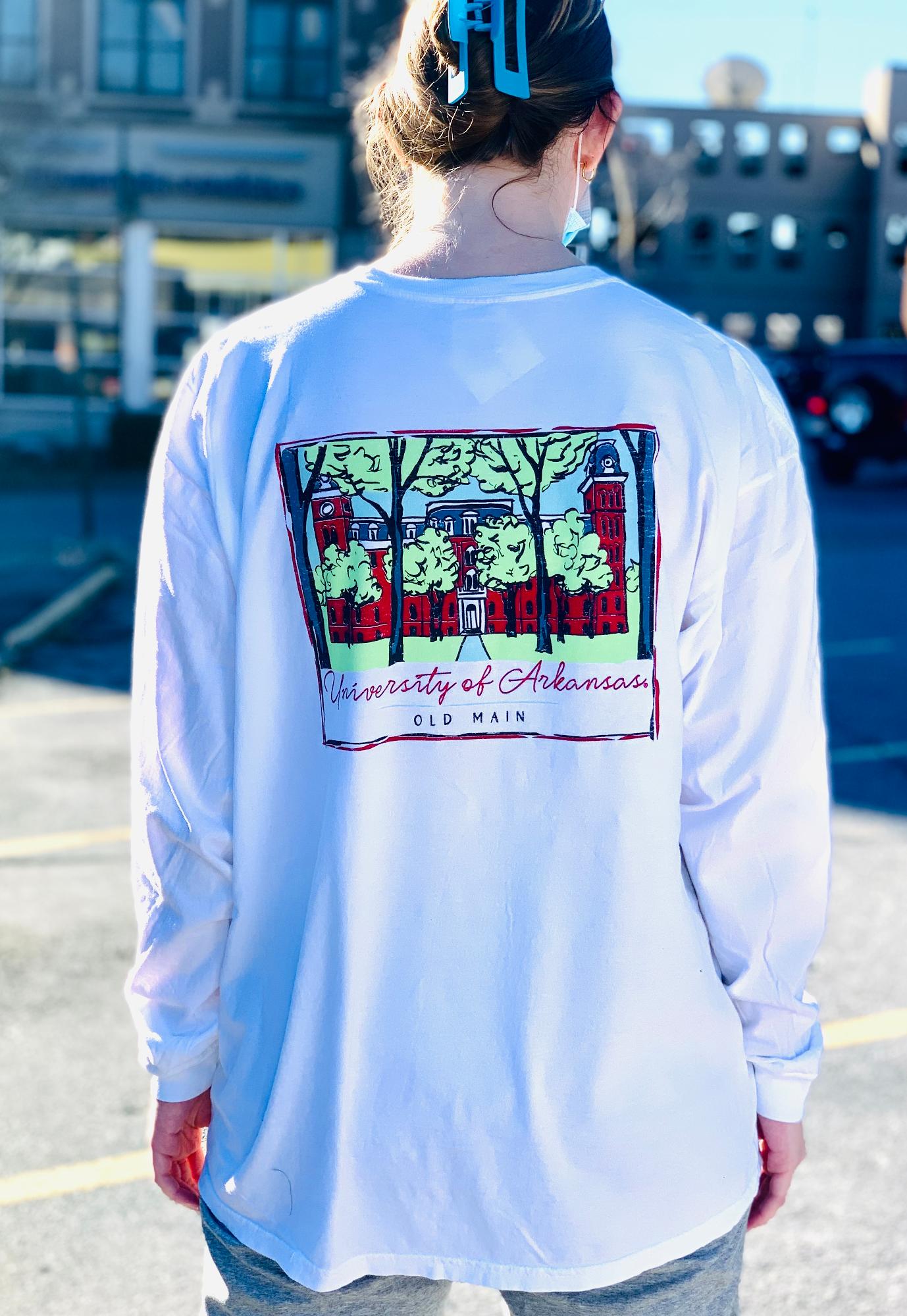 image of: University of Arkansas Old Main Long Sleeve Tee - White