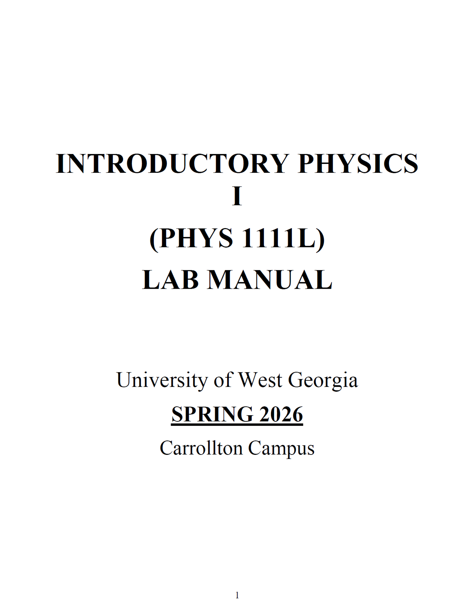 Cover image for PHYS 1111L LAB MANUAL - SUMMER 2026