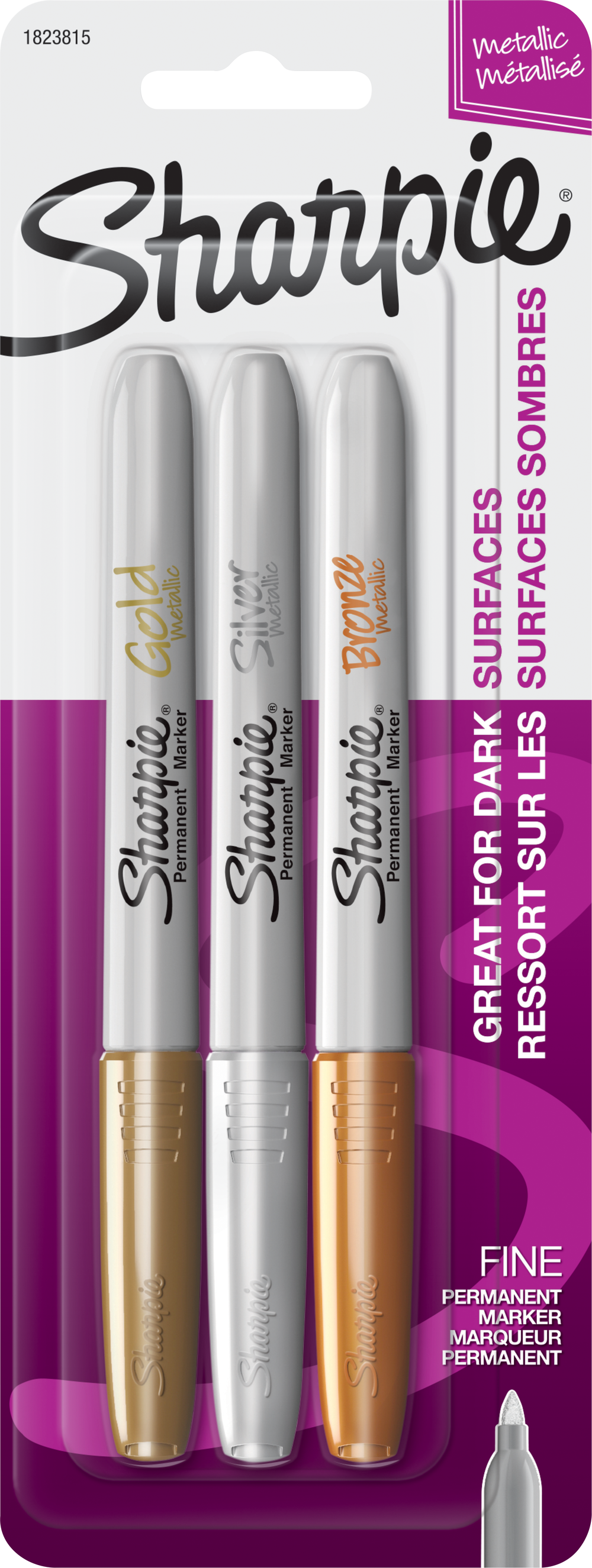 Product image 1 of 1 for Sharpie Permanent Markers, Asst, Metallic, 3pk, Fine