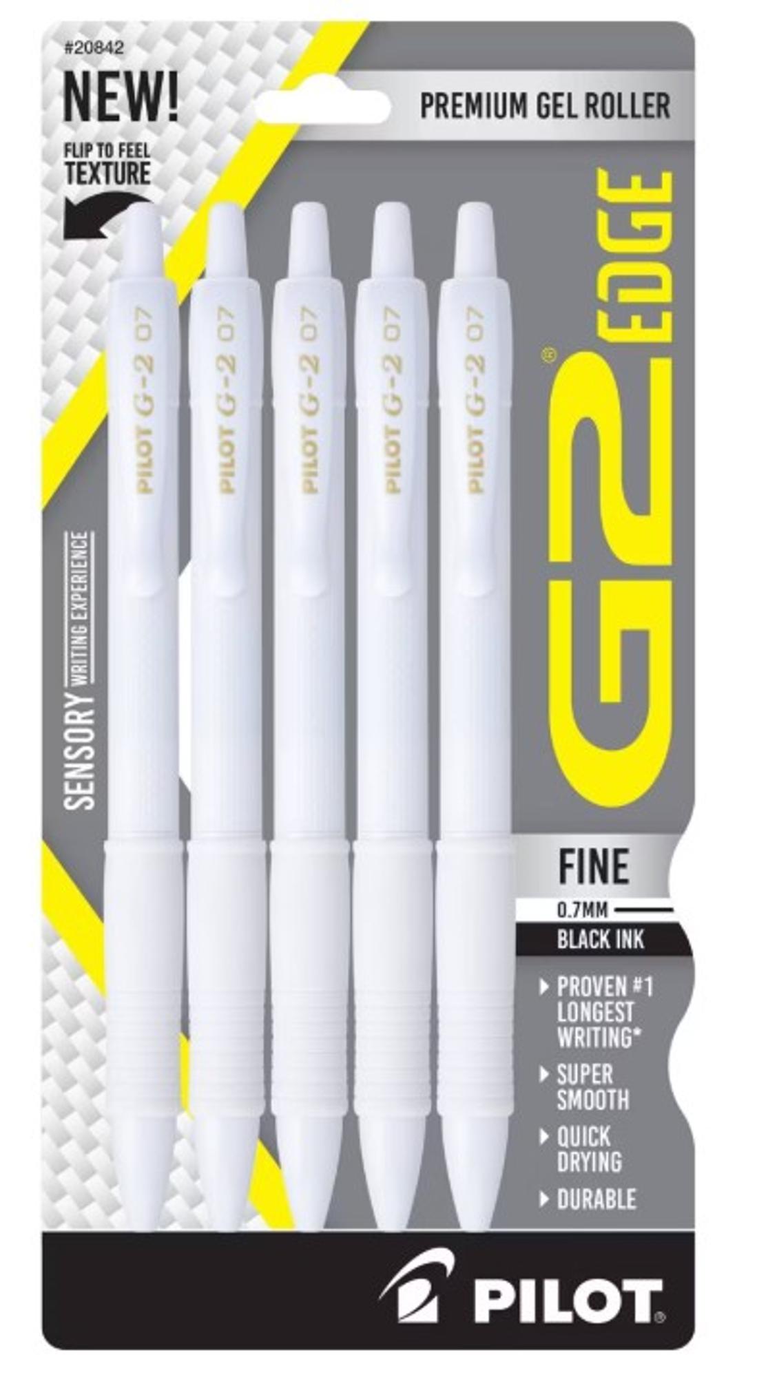 image of: G2 Gel Pilot Edge White Barrel Gel Pens Fine Point 0.7mm Black Ink - 5 PK