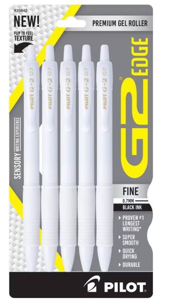 G2 Gel Pilot Edge White Barrel Gel Pens Fine Point 0.7mm Black Ink - 5 PK; $12.99