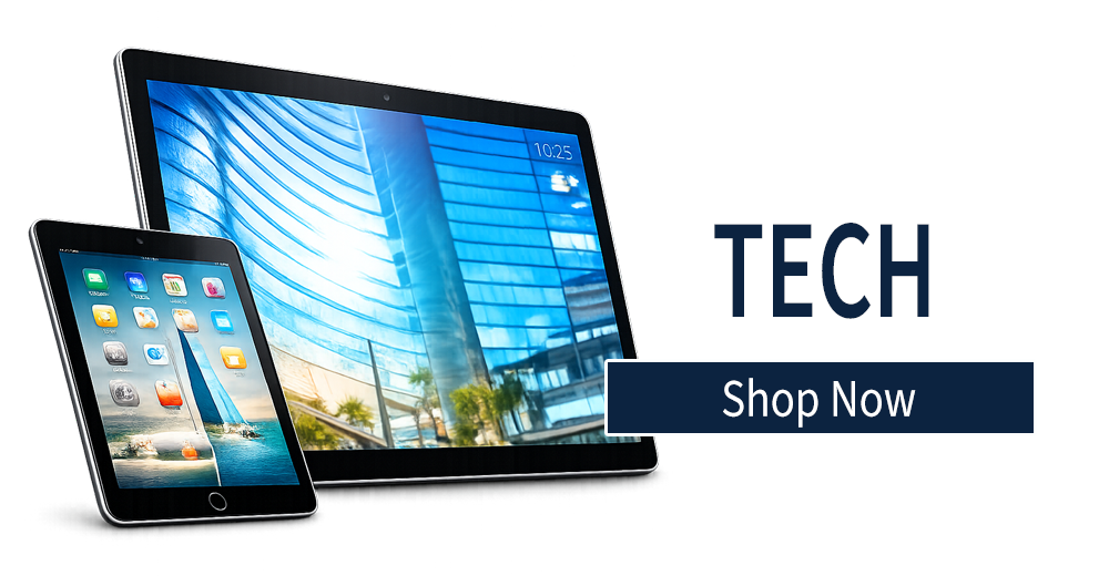 Latest technology, tablets, and mobile accessories for MC students with shop now button.