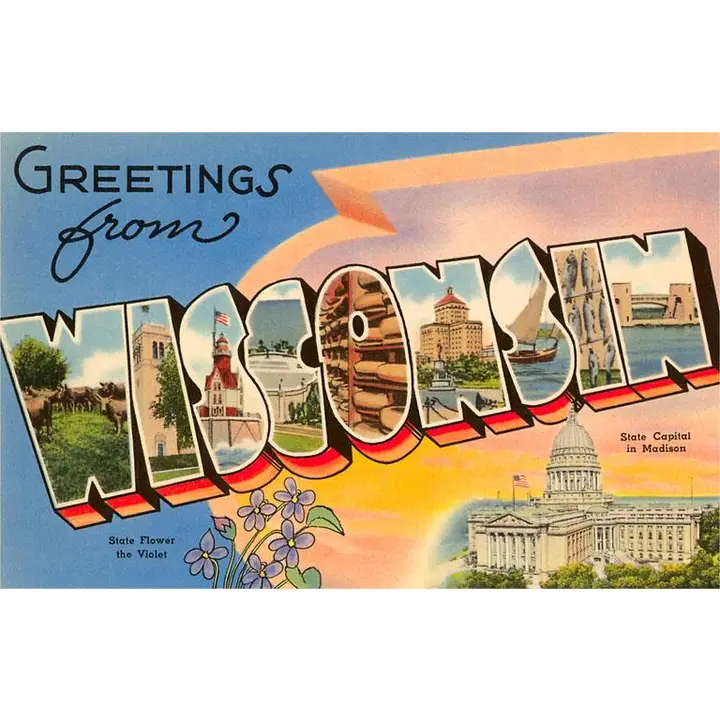 Product image 1 of 1 for Greetings from Wisconsin Vintage Postcard
