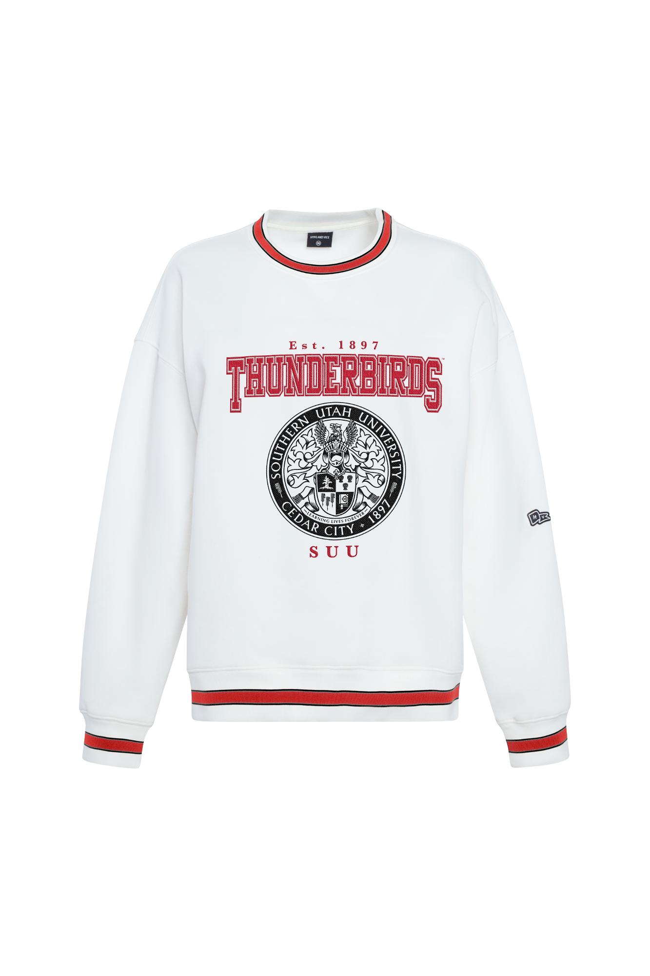 image of: Hype & Vice Women’s Premium Thunderbirds SUU Seal Crew White