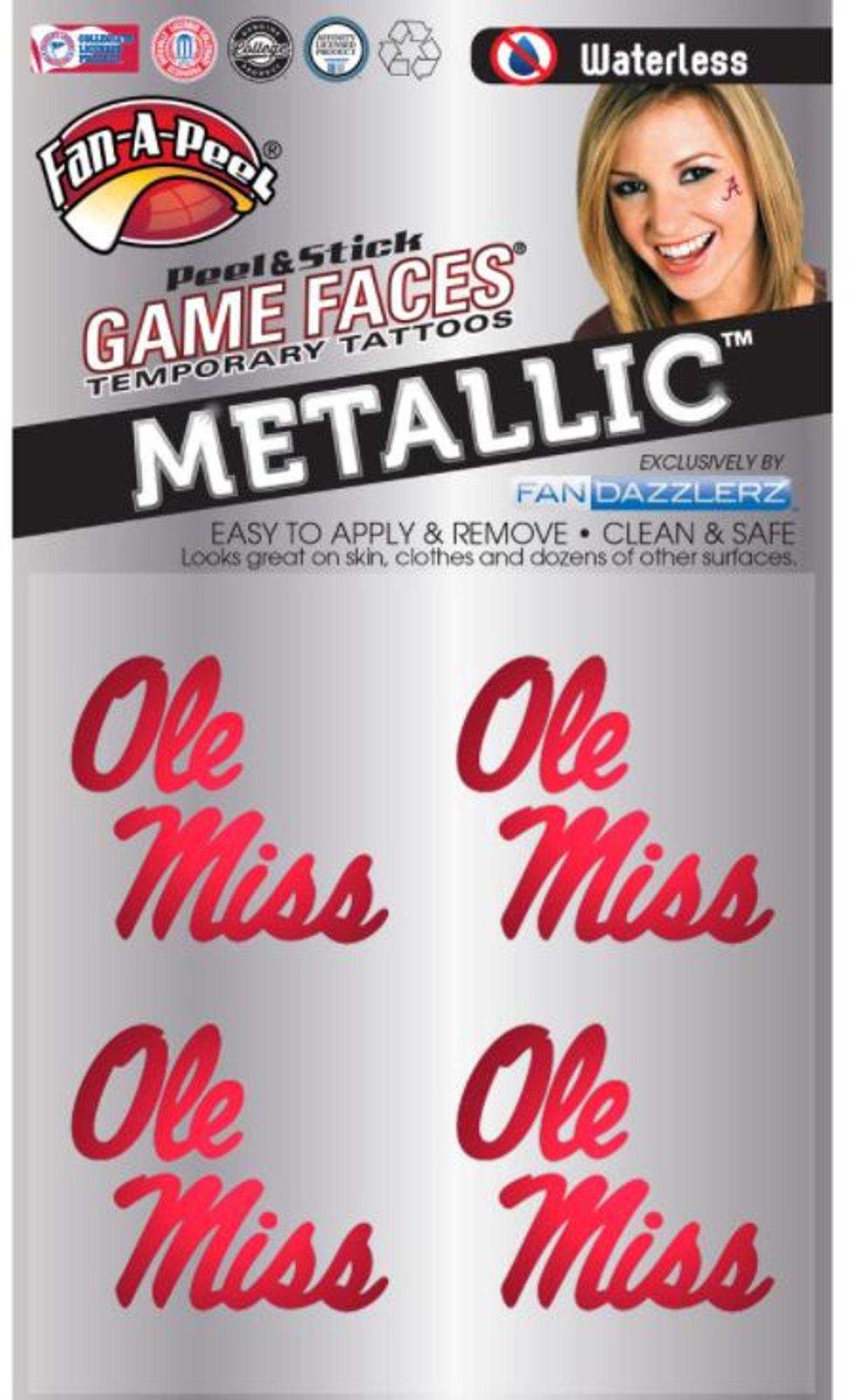 image of: Ole Miss Script Metallic Waterless Tattoos