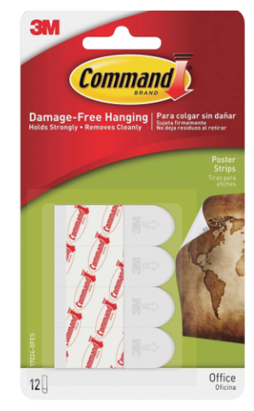 Command Adhesive Poster Strips, 12 Pack, White; $2.99