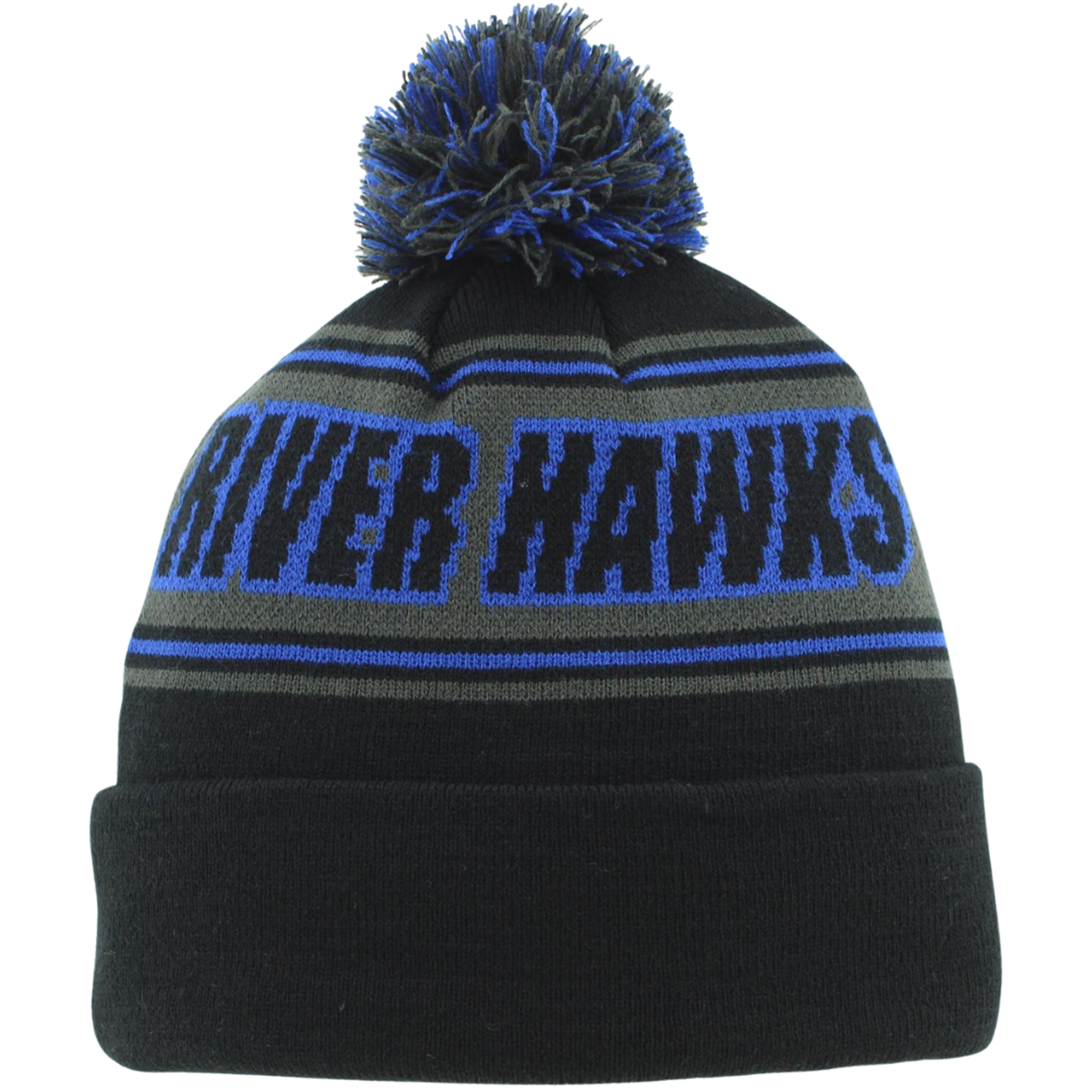 image of: Black Striped Beanie W/ Pom