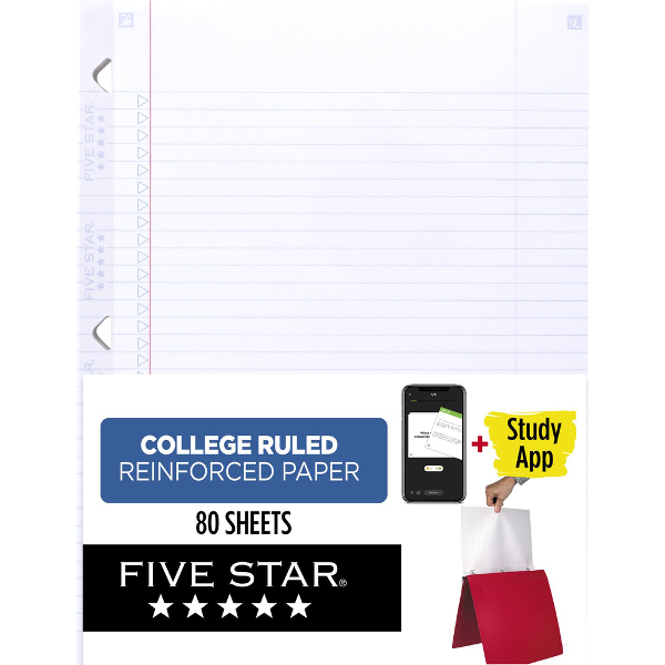 Five Star Reinforced College Ruled Paper, 80 Sheets; $8.98