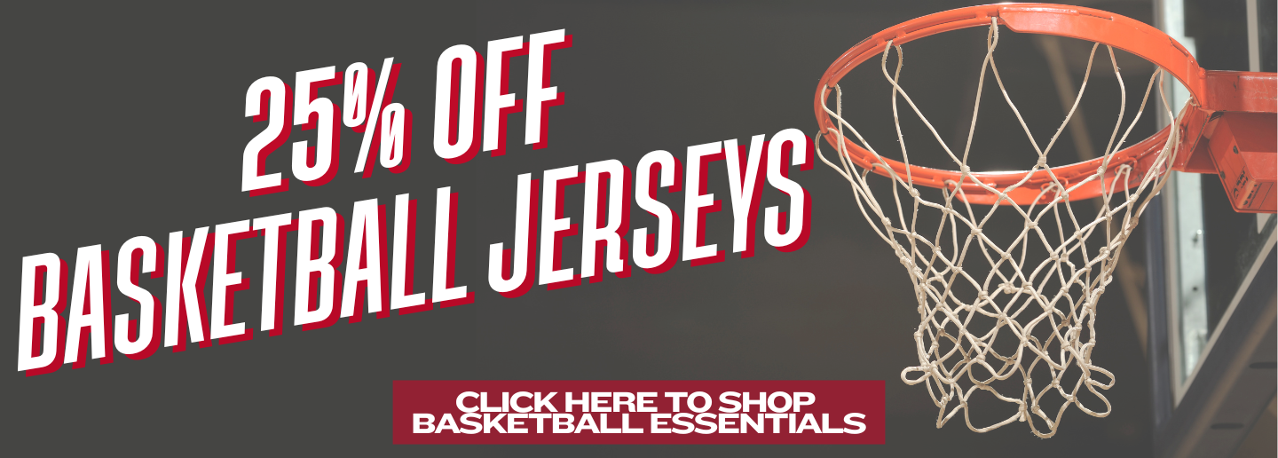 All basketball jerseys are 25% off. Click here to shop all basketball essentials.