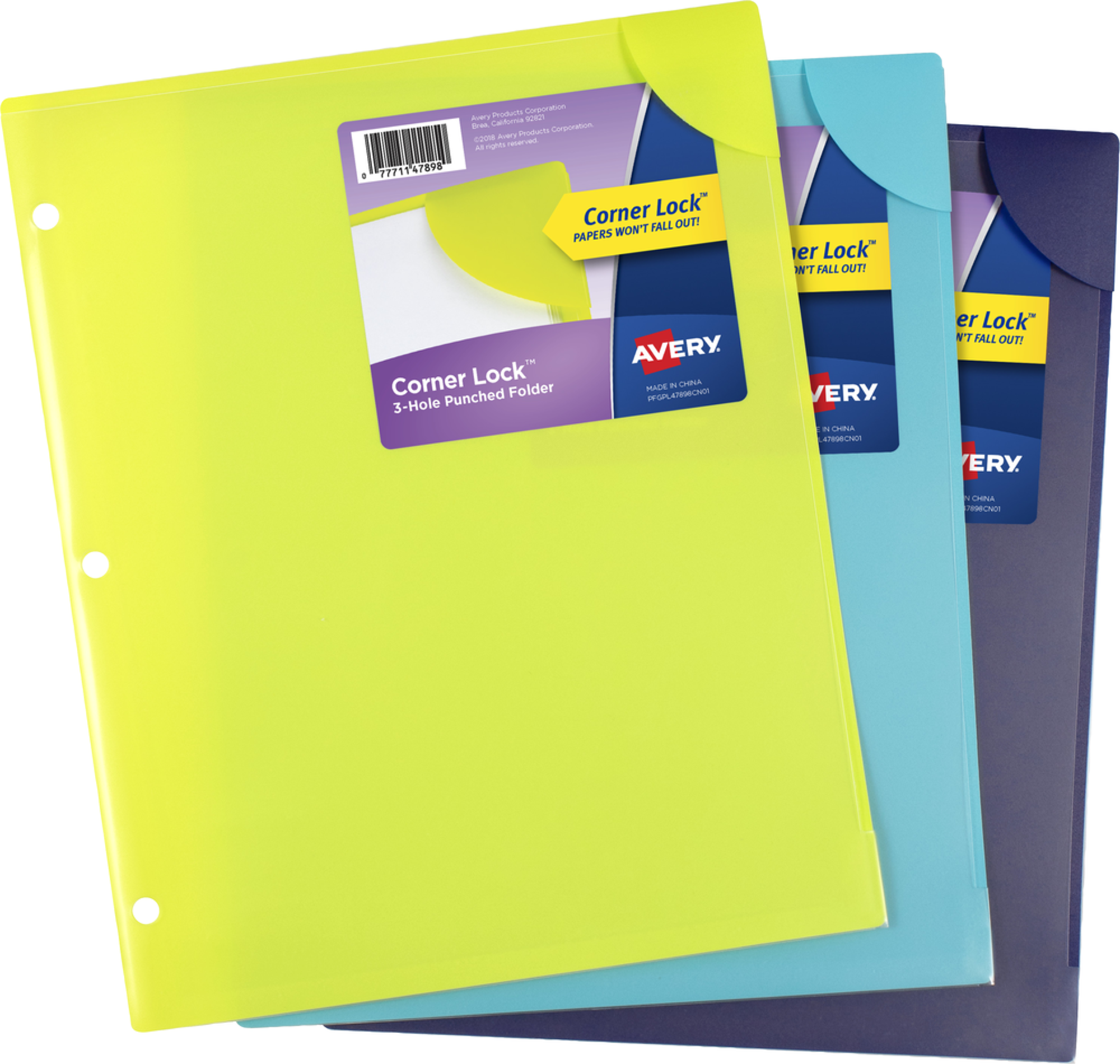 image of: Avery Corner Lock 3-Hole Punch Plastic Sleeve - Asst 9.5x11.75in 1Ct BP