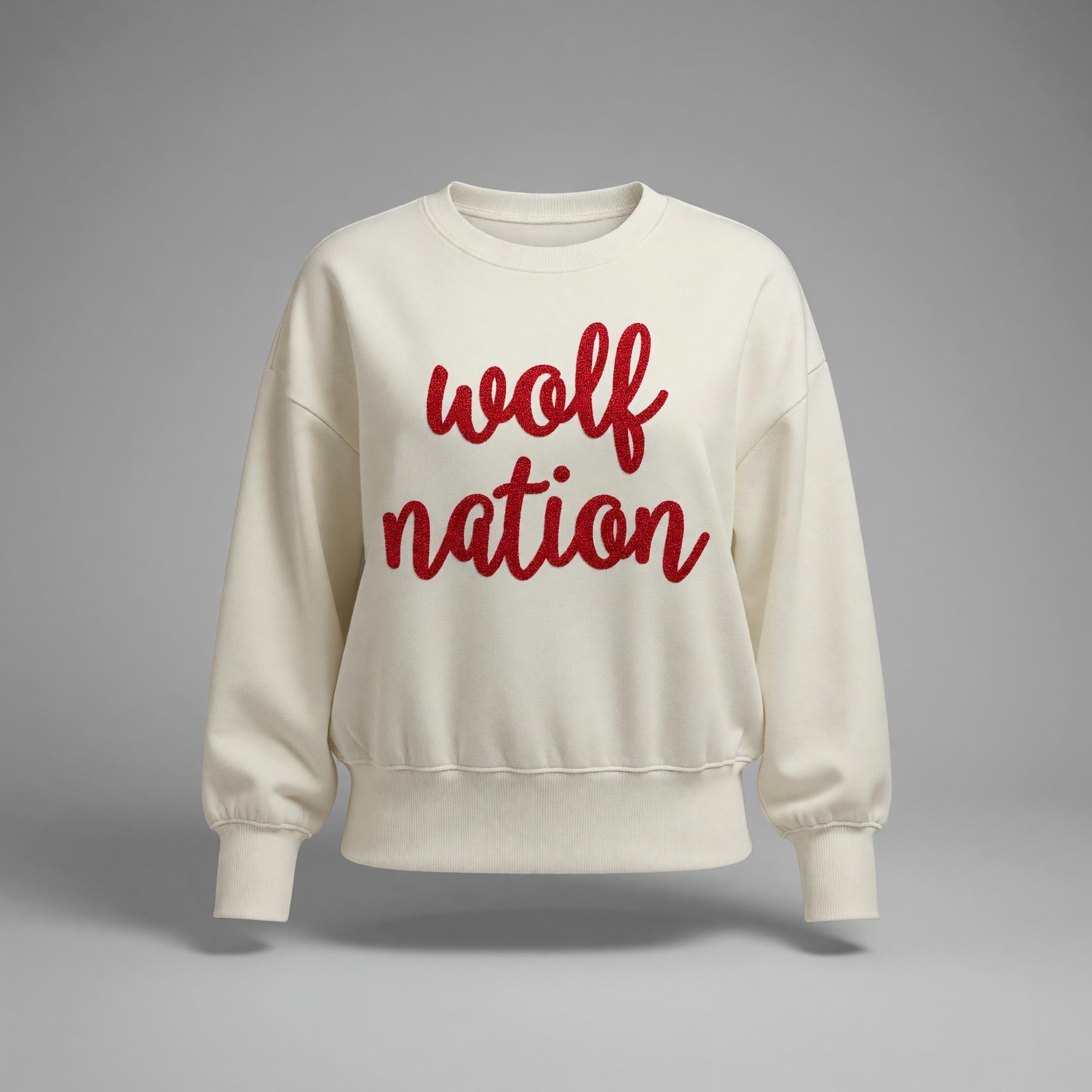 Product image 1 of 3 for WOLF NATION TEXT "CHELSEA" DOLMAN CREWNECK