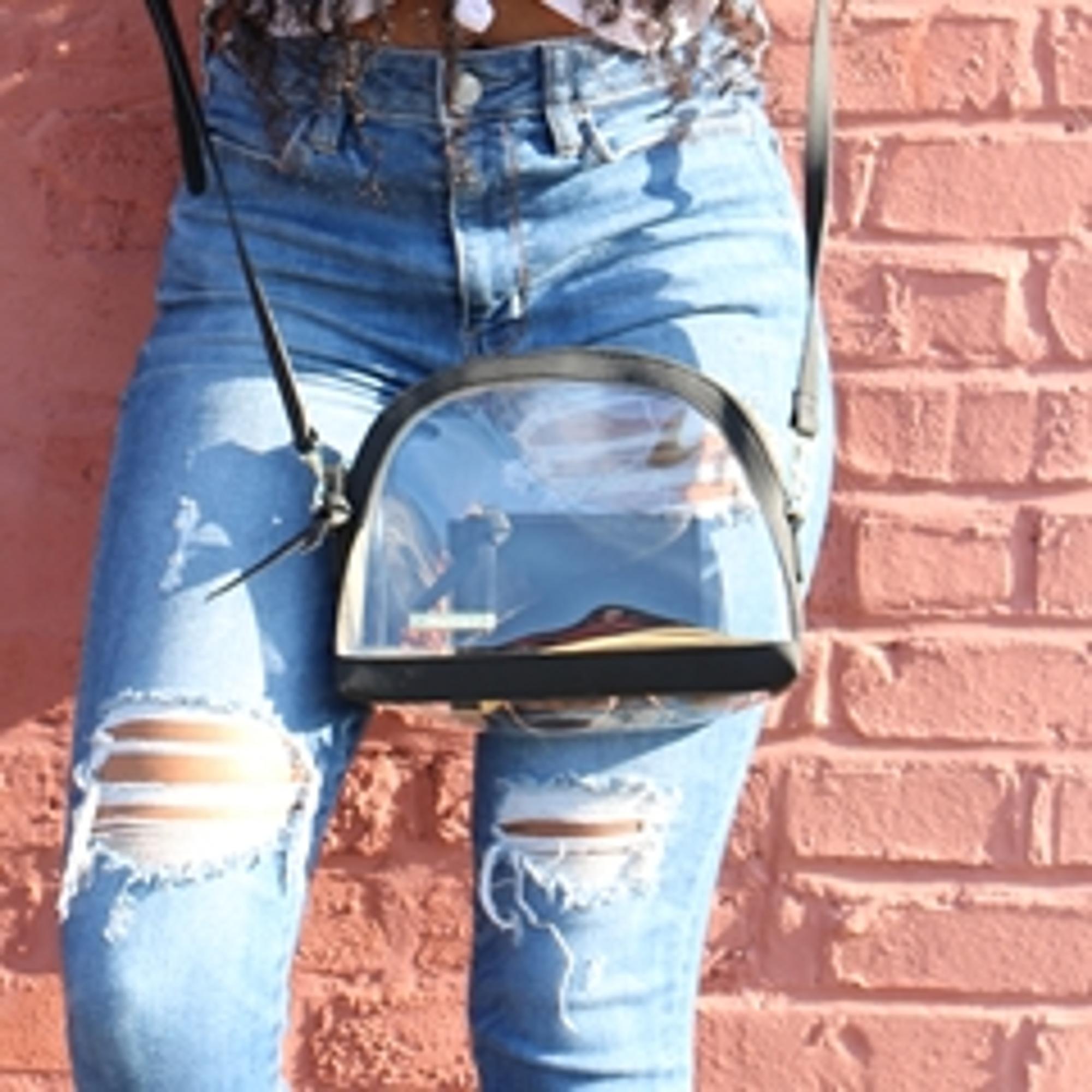 image of: Half Moon Crossbody- Black Clear Bag