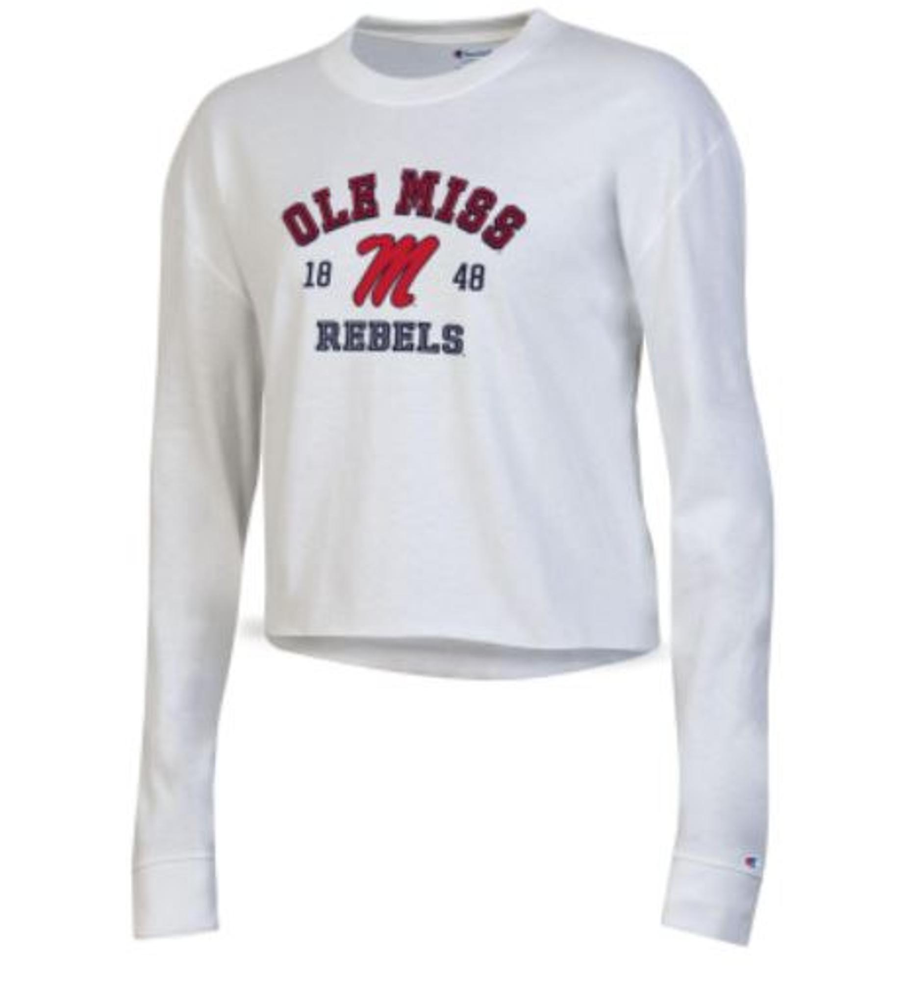 image of: Ole Miss Rebels Boyfriend Crop Long Sleeve Tee White
