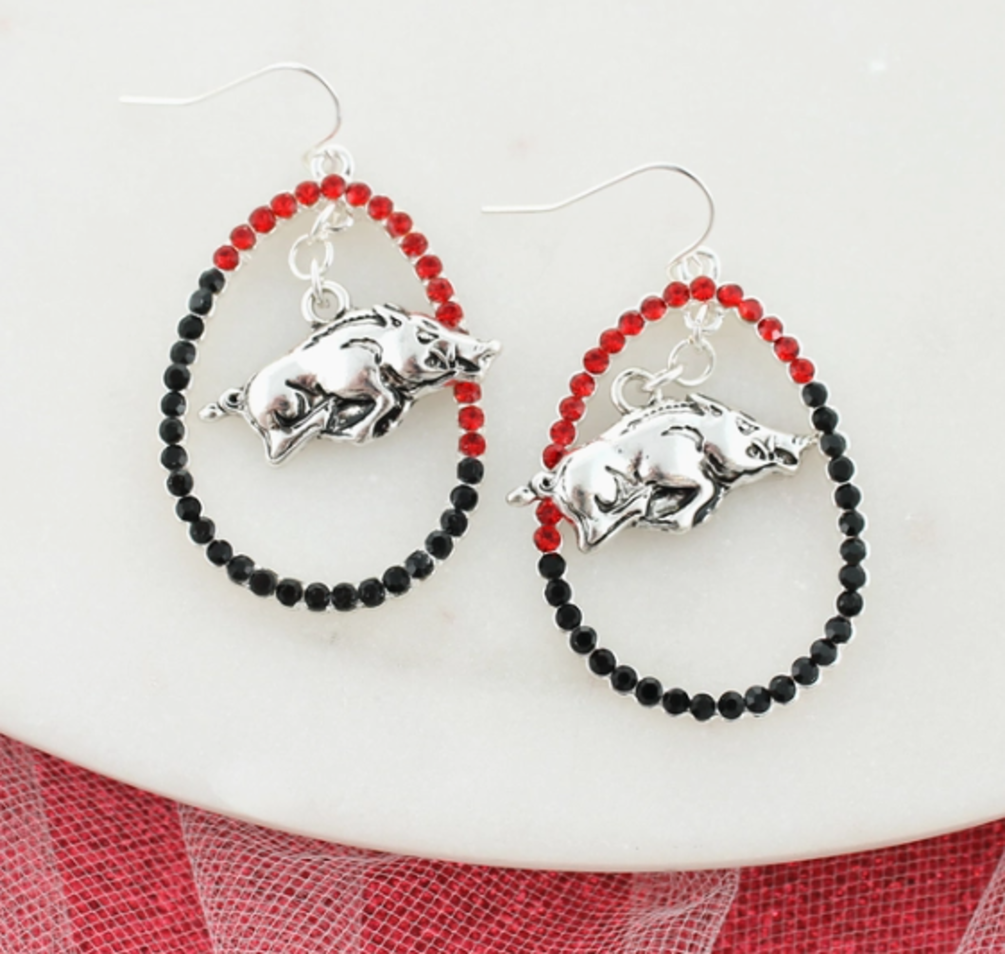 image of: Arkansas Razorbacks Crystal Loop Running Hog Earrings
