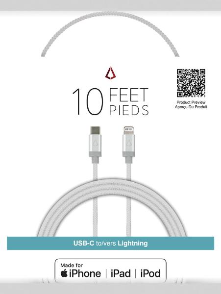 LBT Premium Braided USB Cable White 10Ft USB-C to Lightning (MFi); $24.98