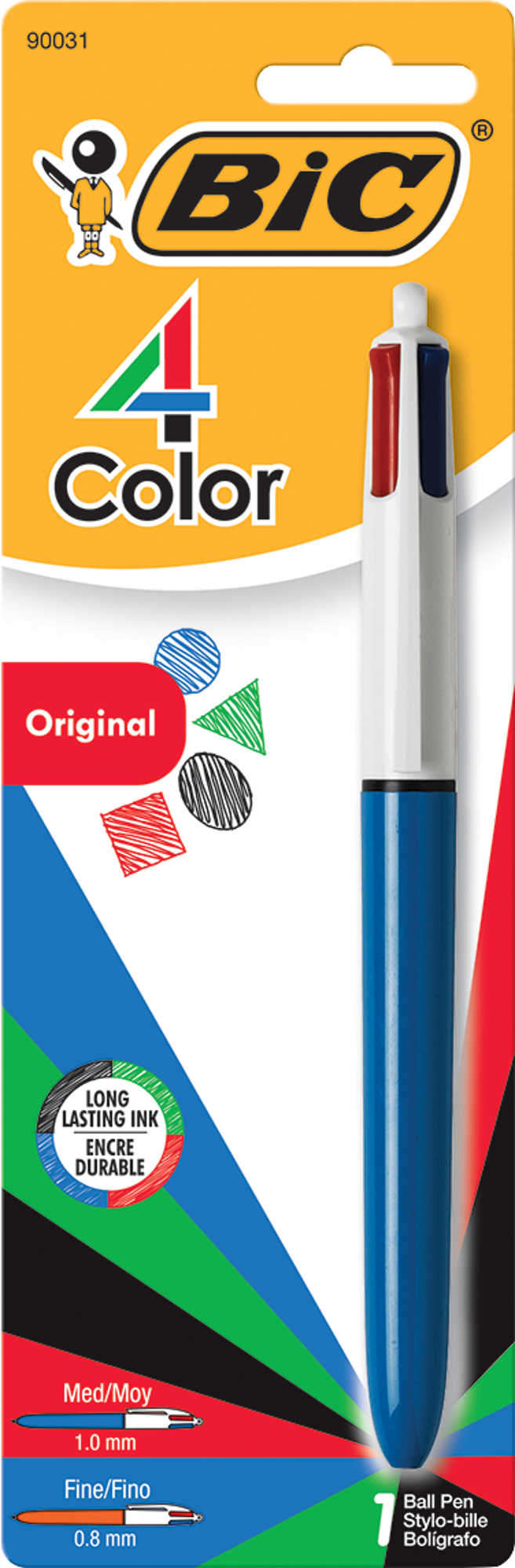 image of: 4-Color Retractable Ballpoint Pen Asst 1.0mm 1Pk BP