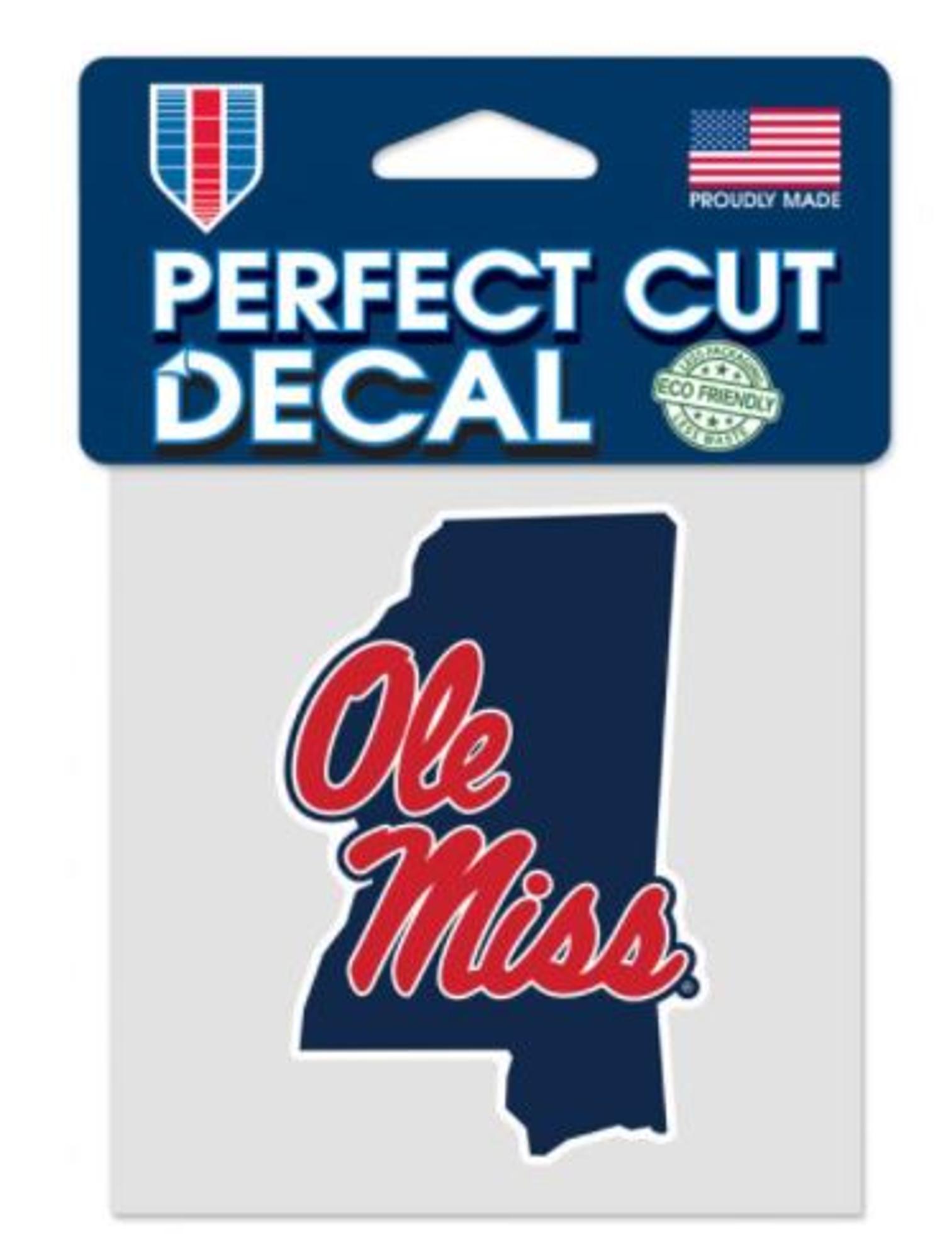 image of: Ole Miss Script State Shape Decal 4x4