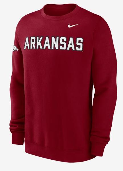 Arkansas Razorbacks Nike On Field Fleece Club Crew; $90.00