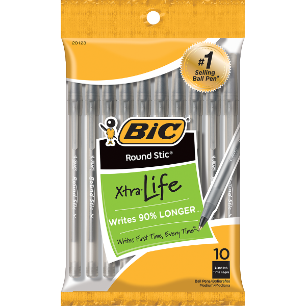 BIC Round Stic Xtra Life Ballpoint Pen - Black 1.0mm 10Pk BP; $3.99