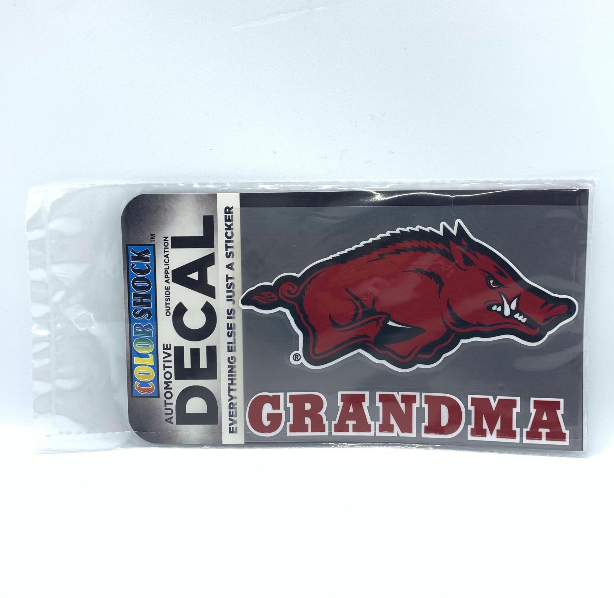 image of: Arkansas Razorbacks Color Shock RH over Grandma Decal