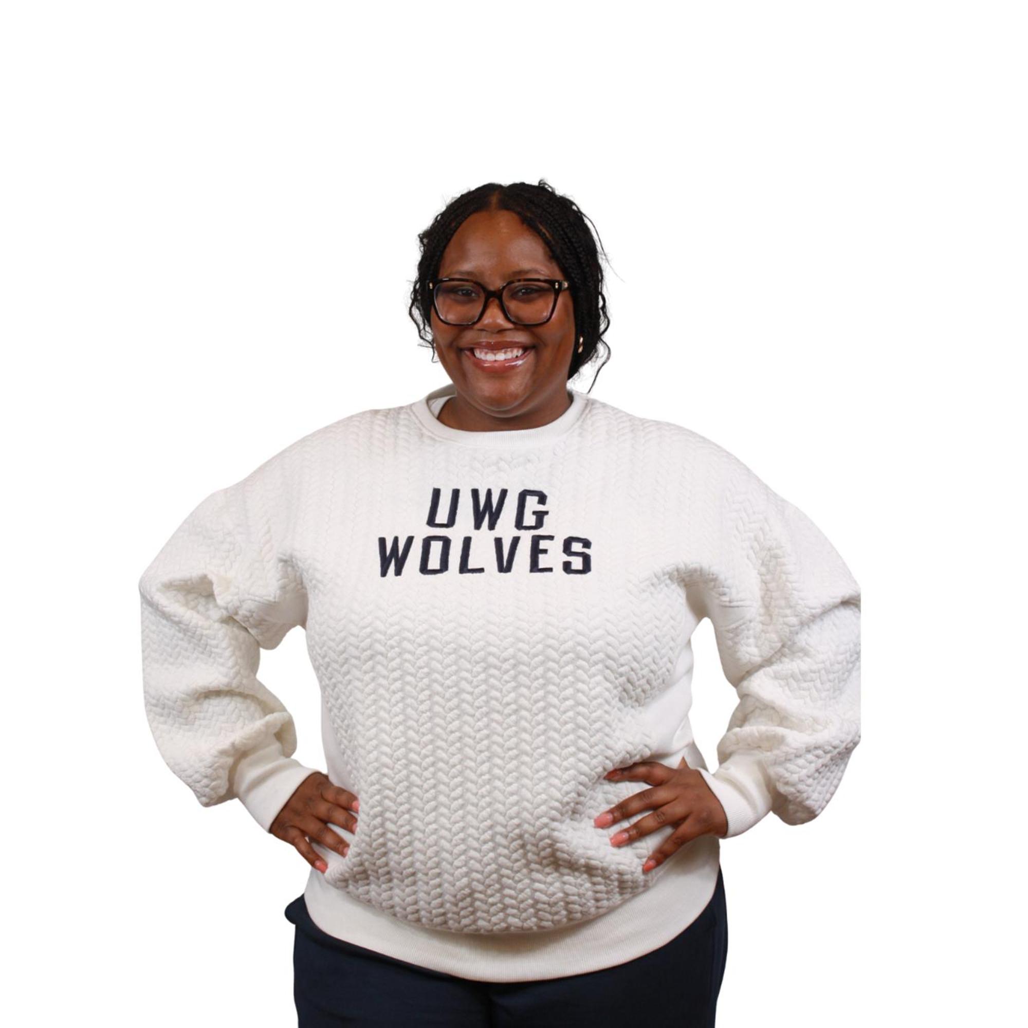 Product image 2 of 2 for WEST GEORGIA TEXT "ROXBURY" CABLE KNIT CREWNECK