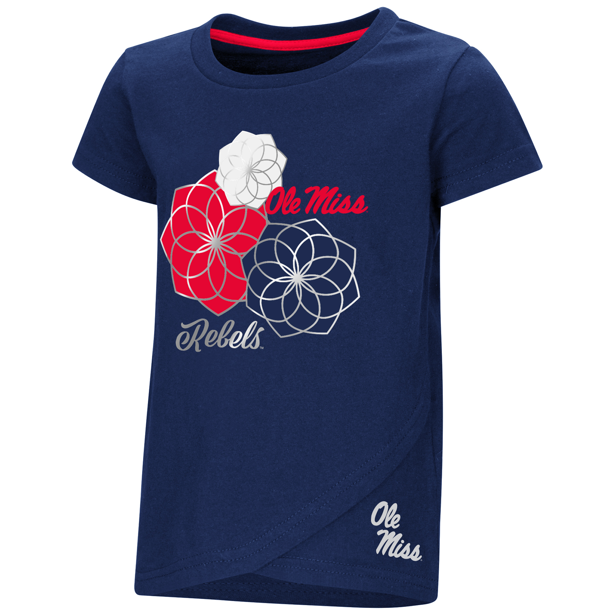 image of: Toddler Girls Whoo! Whoo! Ole Miss Flower Short Sleeve Tee Navy 4T/5T